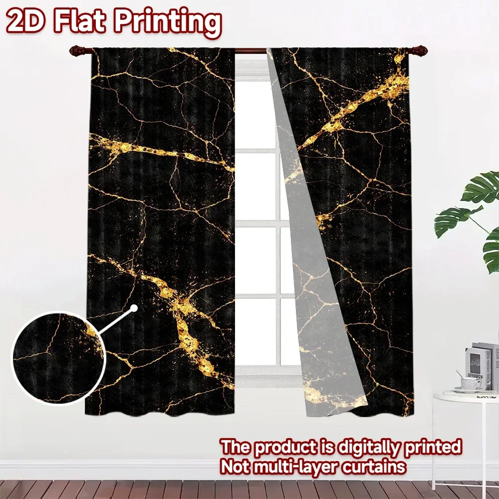 Luxurious Black Marble Gold Veining Curtains 2pcs Pair Modern Window Drapes Panel Home Decor Living Room