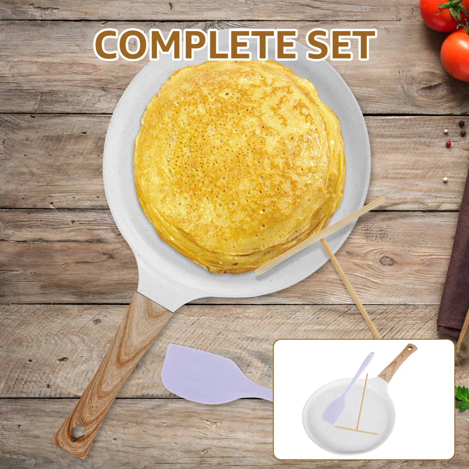 Crepe Pan with Wood Handle Nonstick Tortilla Pan Portable Pancake Griddle Pan Induction Compatible Frying Pan Pancake Flat Pan