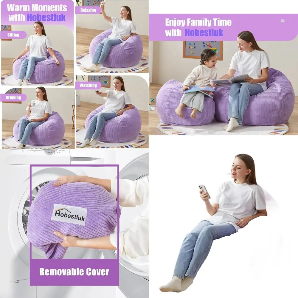 

Purple Large Adult Teardrop Bean Bag Chair with Removable Cover and Filler for Home Use