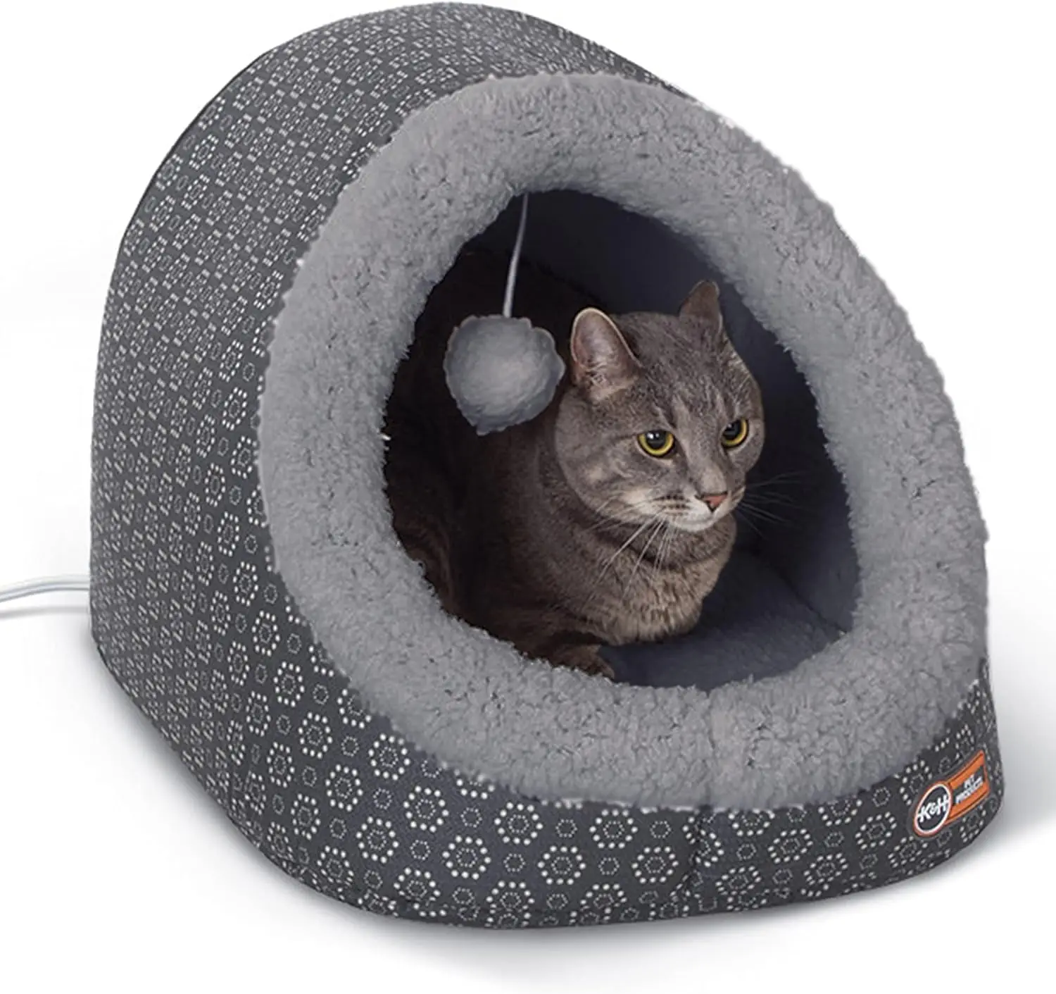 

Heated Pet Cave Bed for Large Cats and Small Dogs, Collapsible, Machine Washable, Gray - 17x15x13in