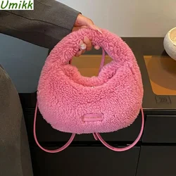 Autunno e inverno donna Fluffy Tote Handbag Fashion Faux Fur piccola borsa con manico superiore borsa a tracolla da donna in pelo di agnello Solid Cloud Satchel