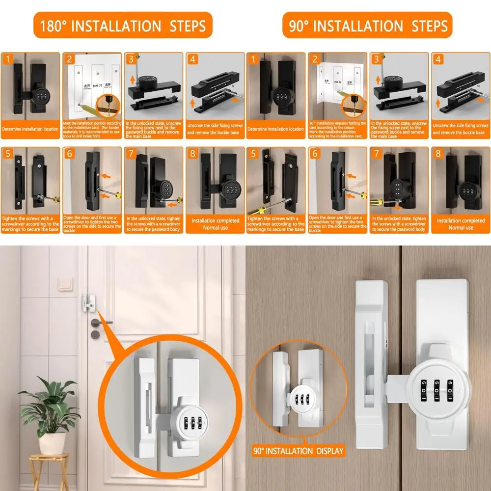 

Комплект из 2 белых механических дверных замков с 3-значным кодовым замком для защиты конфиденциальности, подходят для окон, шкафов и раздвижных дверей.