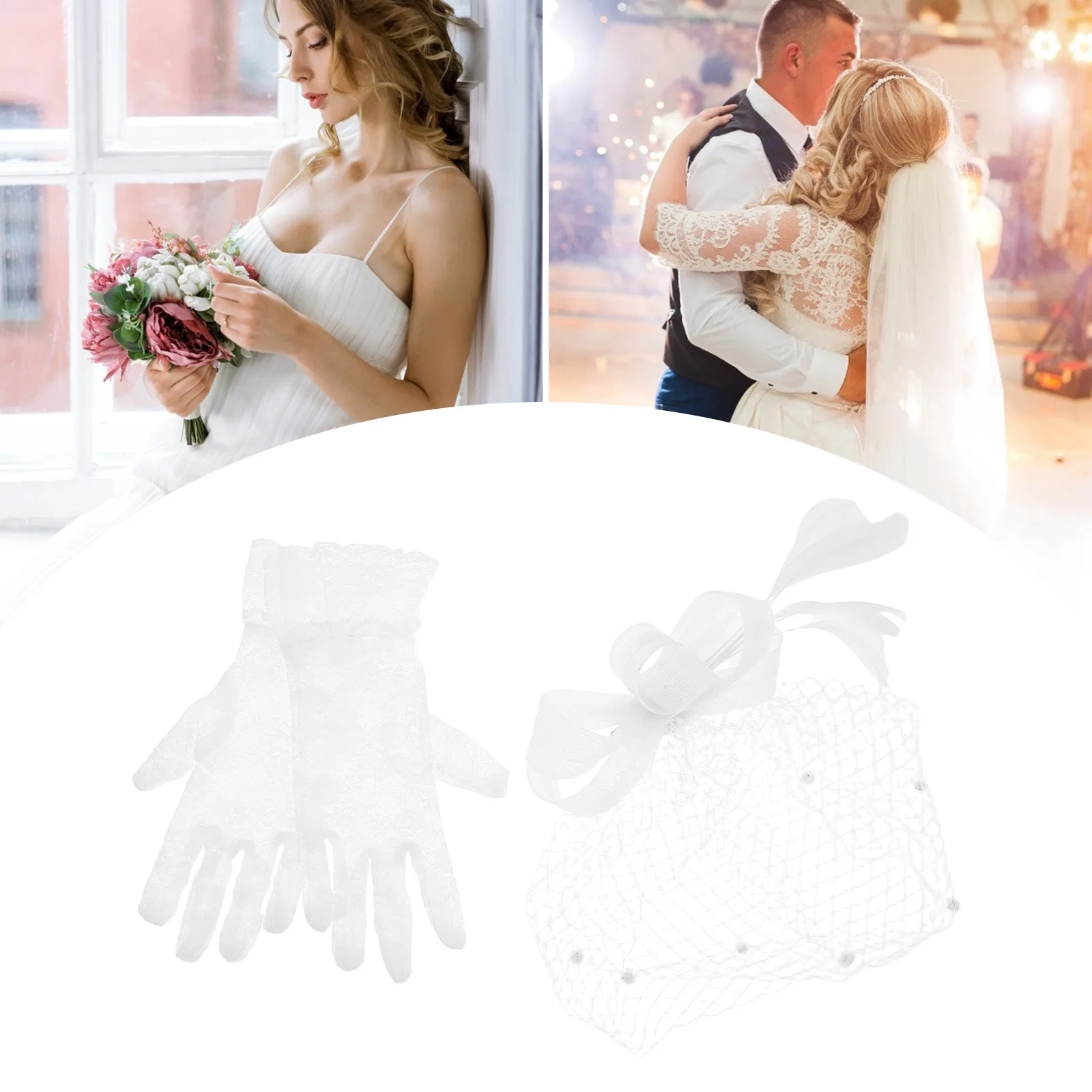 

Head Flower Glove Set Bridal Headclip Lace Tea Party Supplies Wedding Accessories Mesh Headband Elegant Design Versatile Use