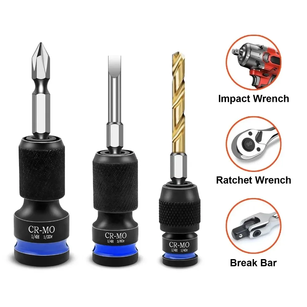 3Pcs/Set Impact Hex Converter Square Drive To Quick Release Hex Socket Wrench Adapter For Electric Wrench Motorcycle Repair Tool
