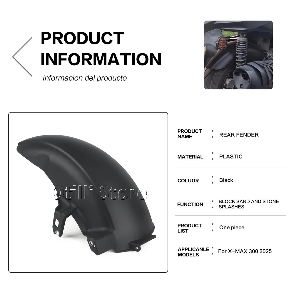 Motorcycle 2025 For YAMAHA X-MAX 300 X-MAX300 XMAX 300 x-max Mudguard Rear Fender Wheel Hugger Splash Guard Rear Fender Extender