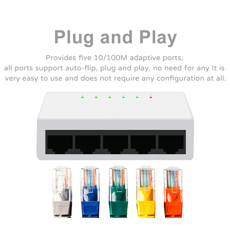 Ethernet Switch 5/8 Ports 100mbps Network Switch 5V Mini Ethernet Splitter Fast Wired Network Expansion Solution For Home Office