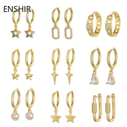 ENSHIR Màu Vàng Đính Đá Zircon Thả Vòng Bông Tai Nữ Đá Punk Thời Trang Cưới Trang Sức Pha Lê Pendientes