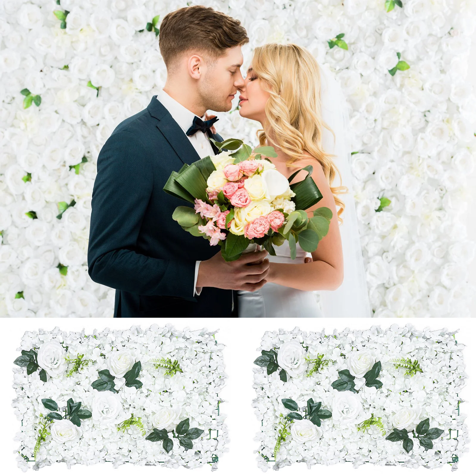 

6 PCS Artificial Hydrangea Rose Flower Wall Panel Wedding Backdrop Grid Design DIY Bouquet Home Party Decoration