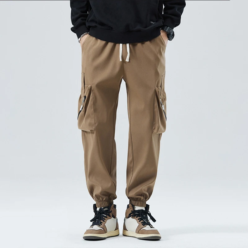 Nowe spodnie cargo męskie z dużymi kieszeniami i zamkiem błyskawicznym, idealne na wiosnę i jesień, do wspinaczki, pieszych wędrówek, spodnie typu harem, ze sznurkiem, dopasowane, krótkie spodnie męskie.