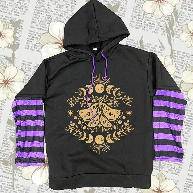 

Gothic Long Sleeve Hoodies with Butterfly Pattern for Women, Vintage Sweatshirts, Creative Pullovers, Harajuku Aesthetic, Y2K