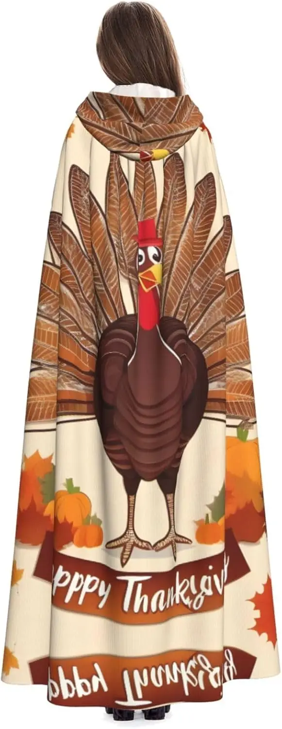 عباءة بغطاء للرأس للبالغين للهالوين، ديكور عيد الشكر السعيد، تركيا مع عباءة بغطاء للرأس بنمط أوراق القيقب مع ربطة عنق على شكل ربطة عنق