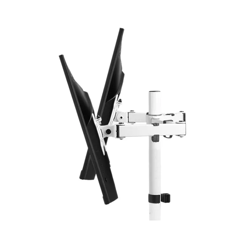 Fotografia 6: Suporte de monitor de tela dupla, suporte de exibição de computador desktop branco de 24/27 polegadas, pode levantar suporte giratório 360