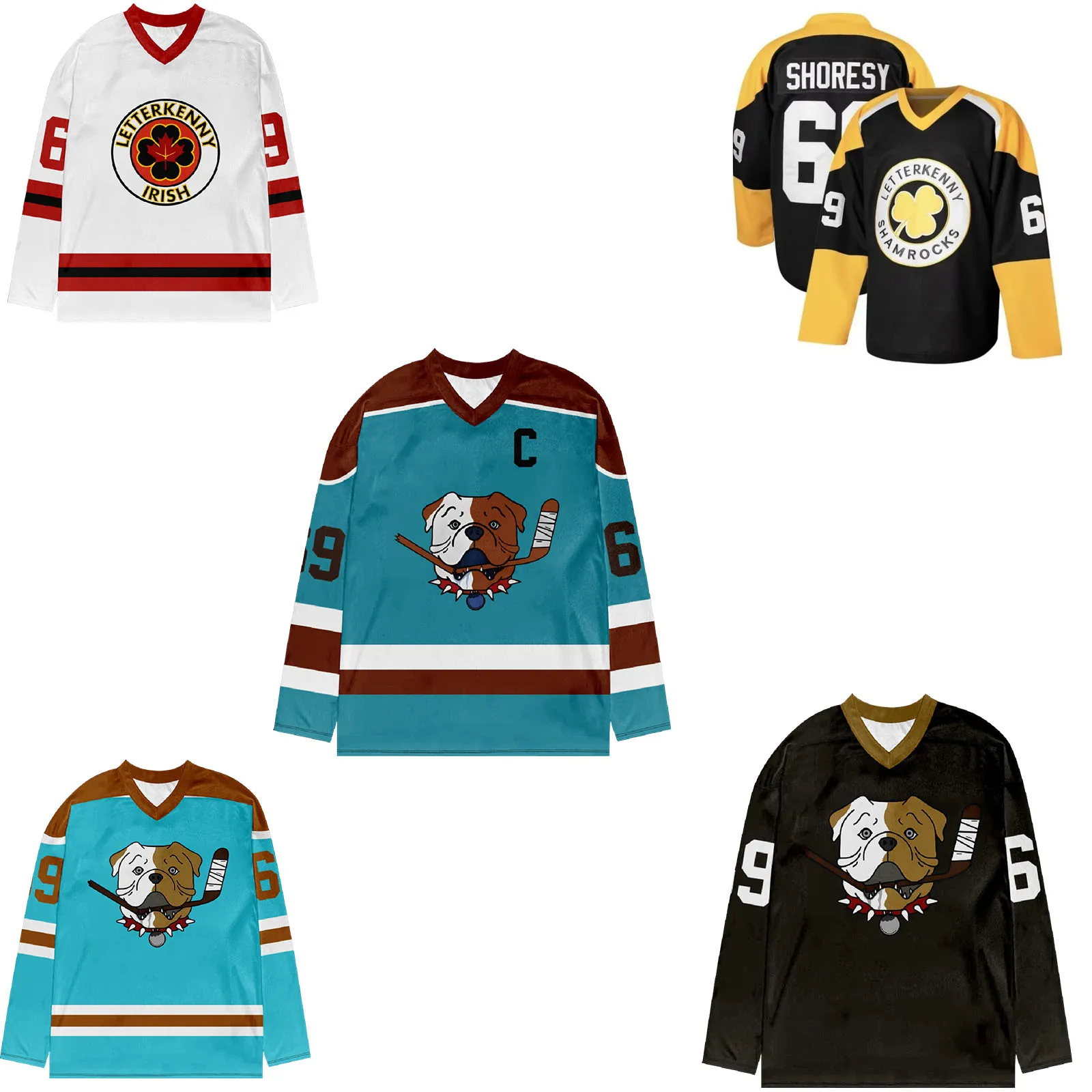 

Shoresy Shore 69 Sudbury Blueberry Bulldogs Hockey Jersey V-Neck T-Shirts Unisex Casual HipHop Streetwear Fashion Sportswear