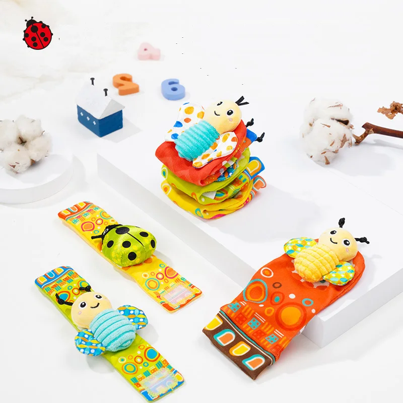 baby socks Baby Rattles Soft Plush Toys Foot Wrist Rattle Set Cartoon Newborn Development Educational Toys For Children