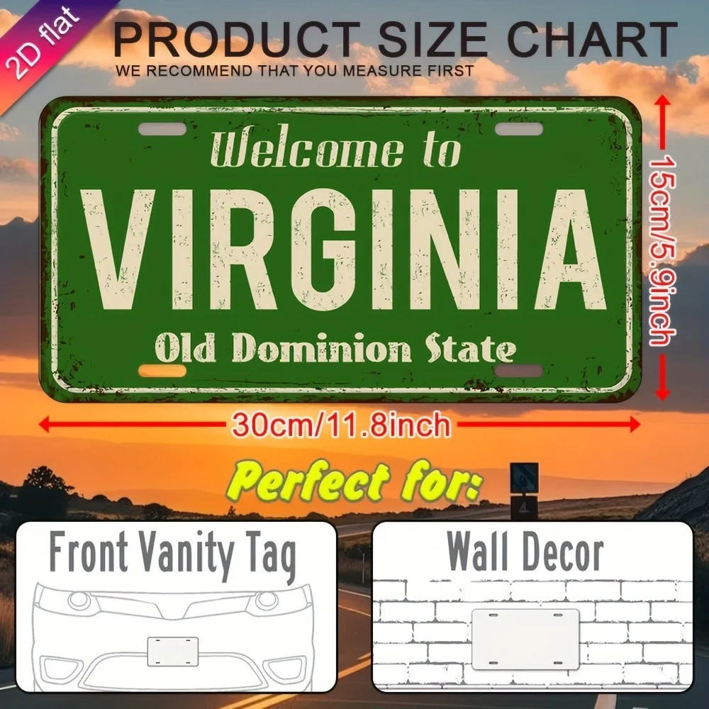 1 قطعة لوحة ترخيص فرجينيا خمر |   11.8 بوصة × 5.9 بوصة معدن شديد التحمل، شعار الدولة المطبوع بالأشعة فوق البنفسجية (حروف خضراء/بيضاء متعثرة)