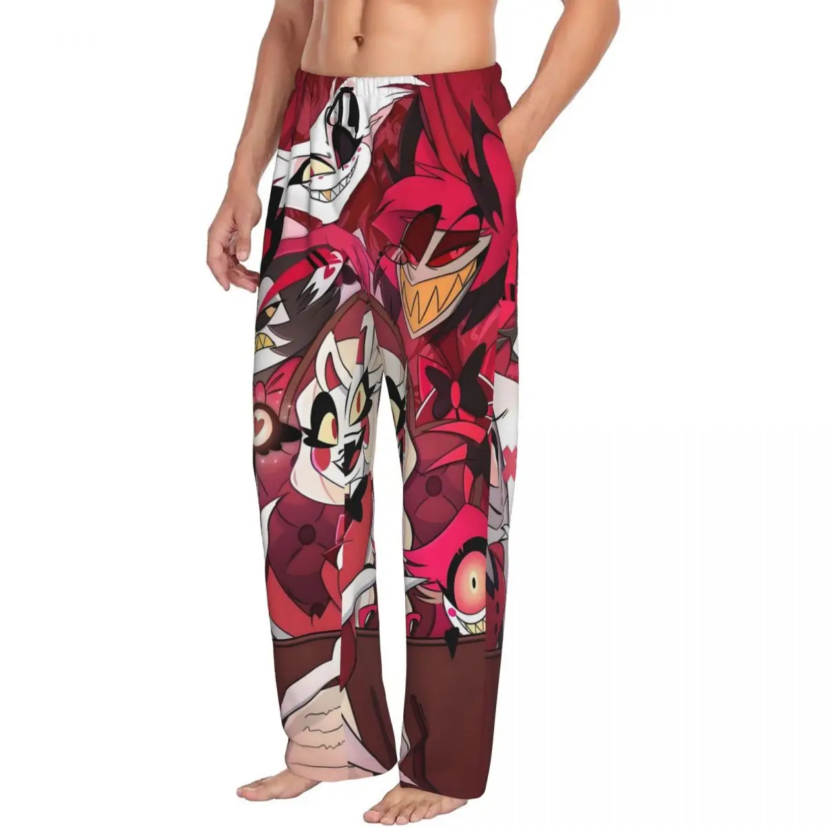 Custom Printed Hazbins Hotels Pajama Pants Men's Cartoon Sleep Sleepwear Bottoms with Pockets