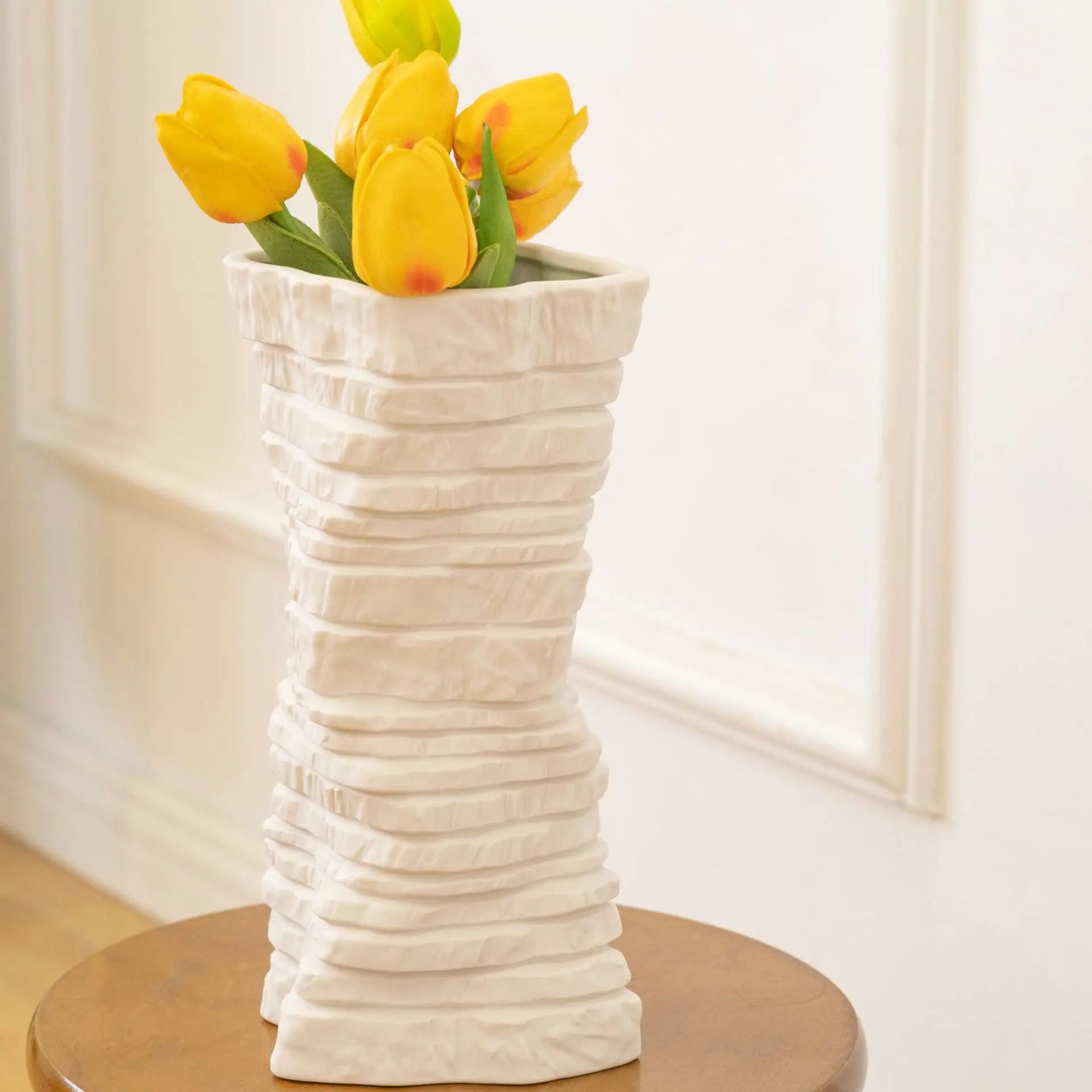 Ceramic Vase White Geometric Slices Stack Rocks Flower Arrangement Accessories Terrarium Home Decoration