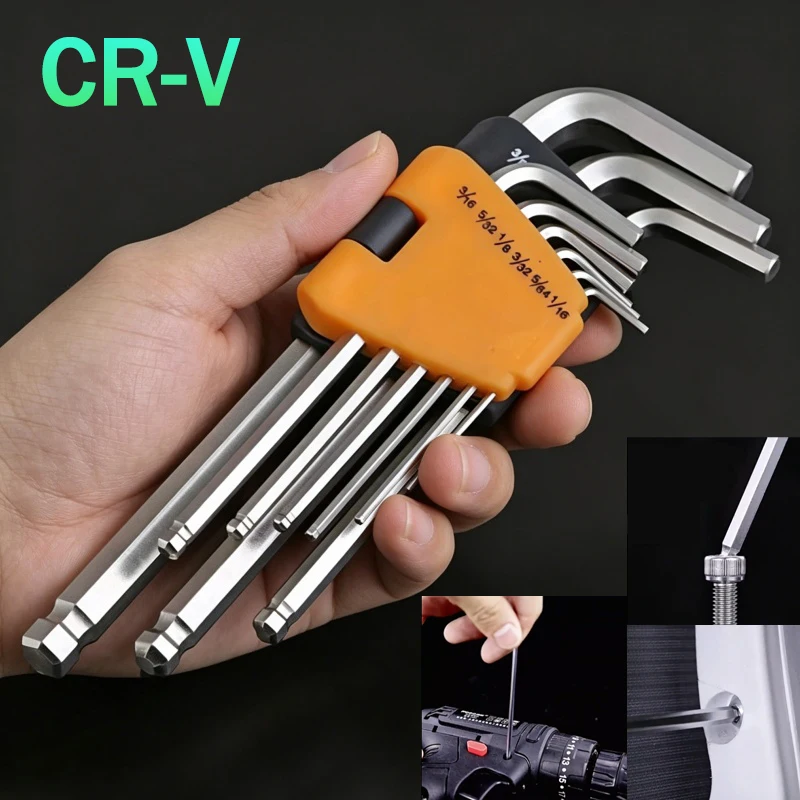 

9pcs BSW Allen Key Set，Allen Hex Wrench Screwdriver Set with Sleev Universal Torque Long Metric,for Motorcycles, Bicycles