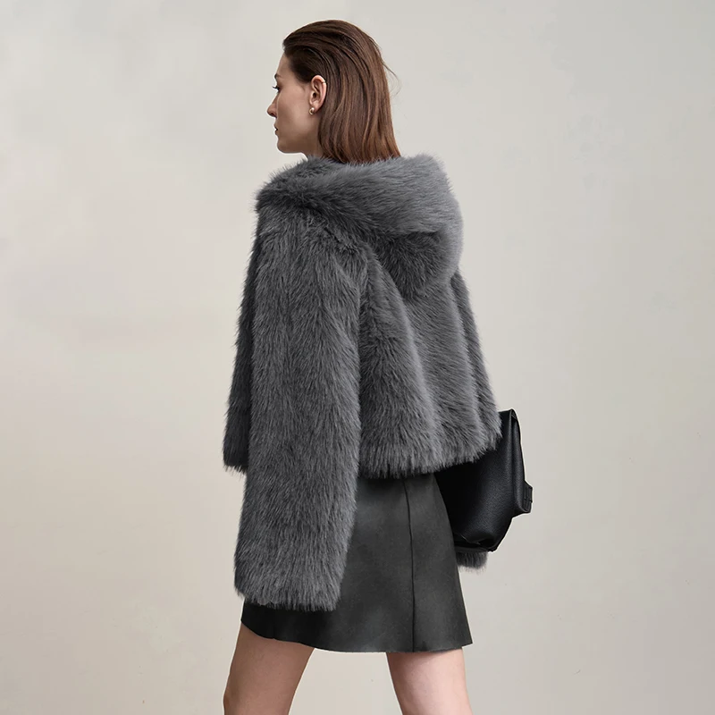 AMII Woman Faux Fur Coat 2026 New Coats Winter Warm Loose Hooded Long Sleeves Elegant Soft Women's Outerwear Jackets 12524016