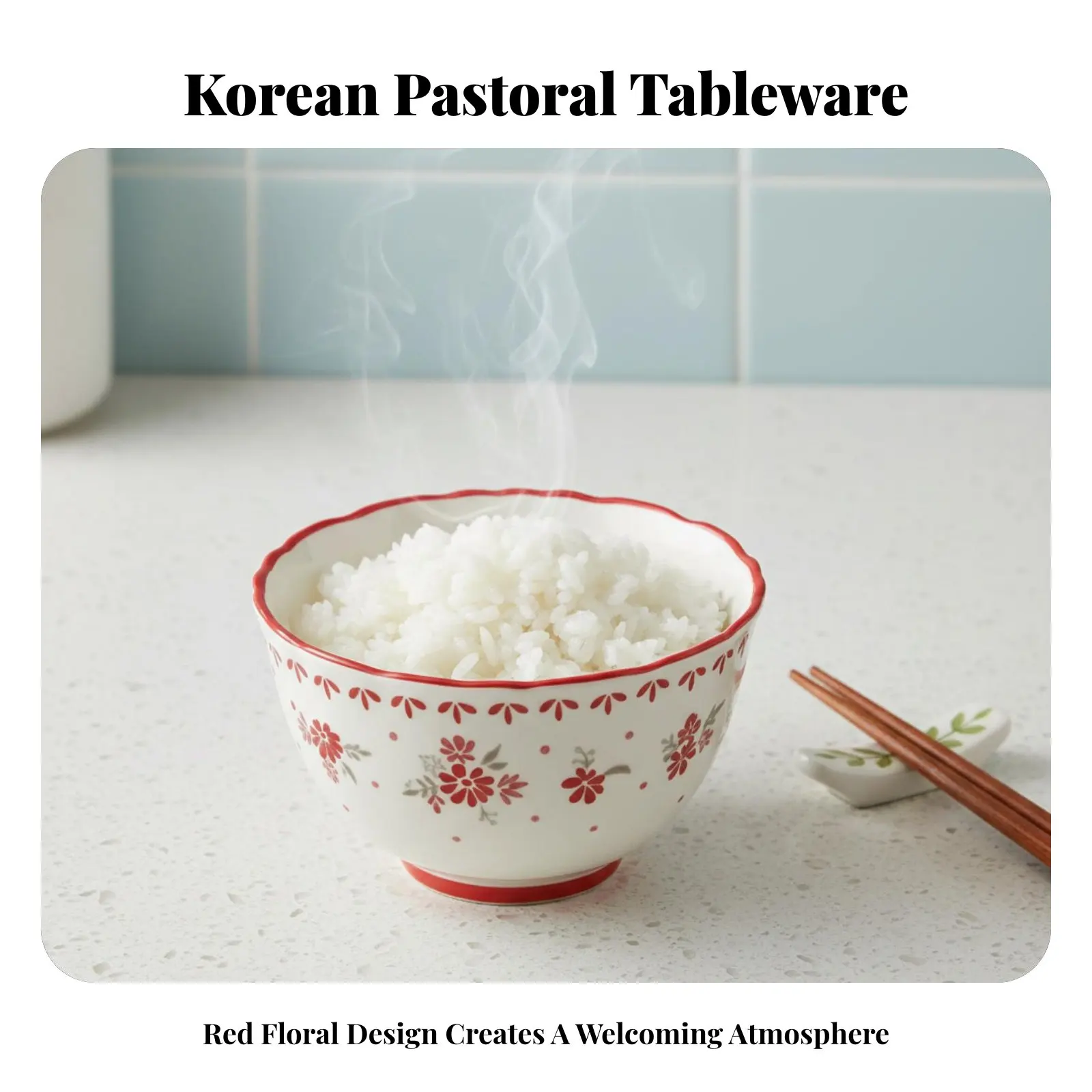 

Керамическая миска в корейском стиле, с красным цветочным узором под глазурью, для риса/супа/пасты, пасторальная посуда, элегантная и практичная