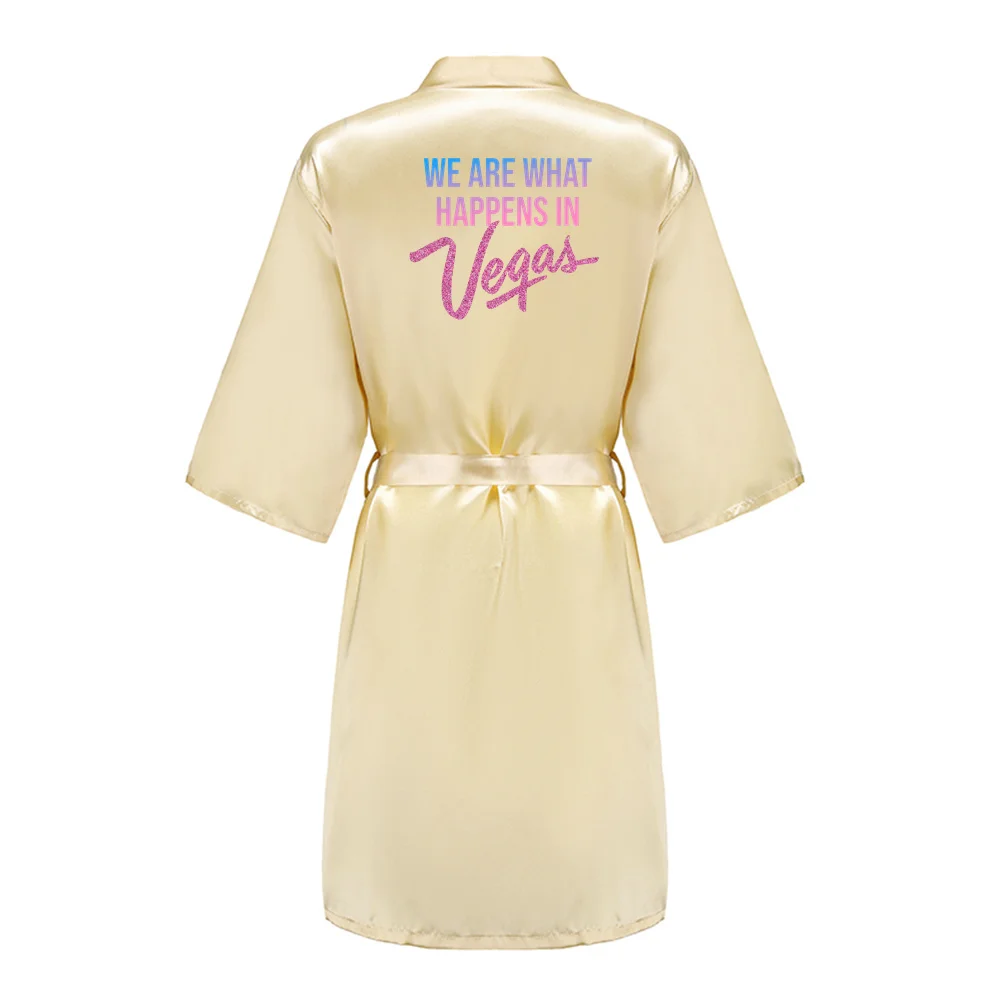 WE ARE WHAT HAPPENS IN Vegas Women Wedding Dressing Gown Personalized  Name Bathobe Bridal Party Robes Bridesmaid Robes gift