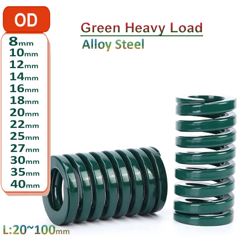 

Green Die Mold Spring Compression Springs Heavy Load Alloy Steel OD 8 10 12 14 16 18 20 22 25 27 30 35 40mm Length 20mm-100mm