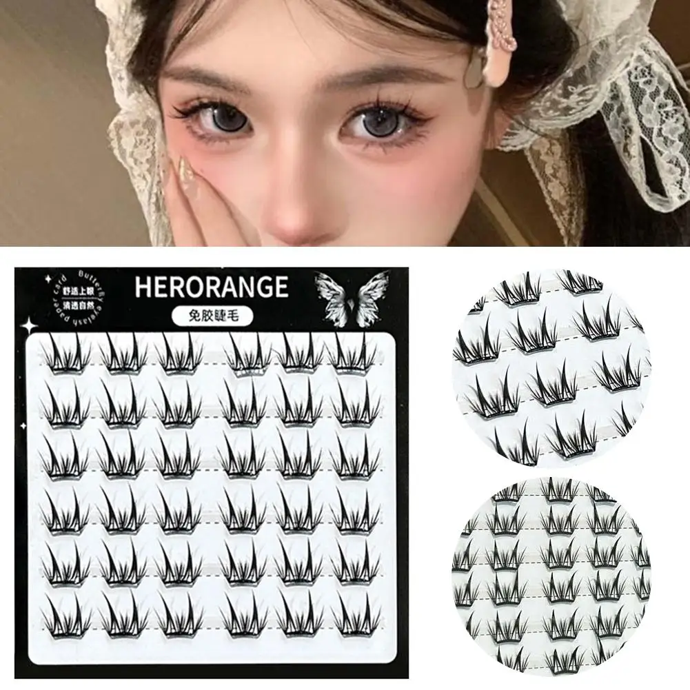 Glue-free Segmented Natural False Eyelashes Thick And Lash Cluster Lashes NO Glue DIY Tools Curled Eyelash Makeup Extension C2H4