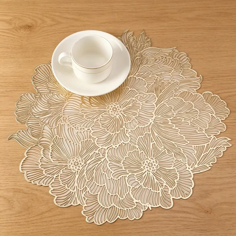 10pcs Western Placemats Round Flower Pattern Waterproof Oil Resistant Table Mat For Kitchen Dining Living Room Home Decor Use