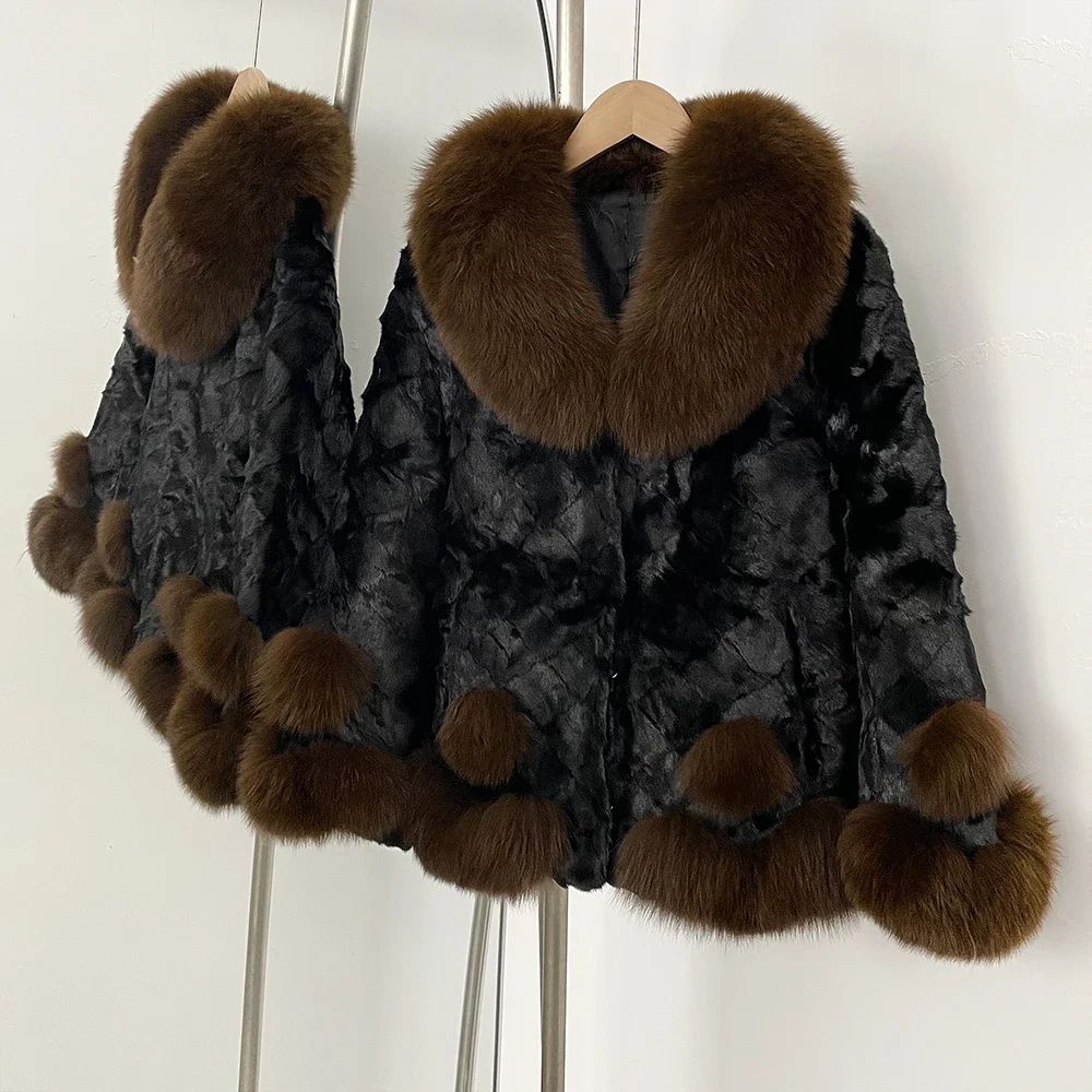 OFTBUY Neue Winterjacke für Damen, Verdickt und Warm, Kurze Jacke mit Echtfuchs-Pelzkragen, Luxuriöser Naturnerz-Pelzmantel – Detail 7