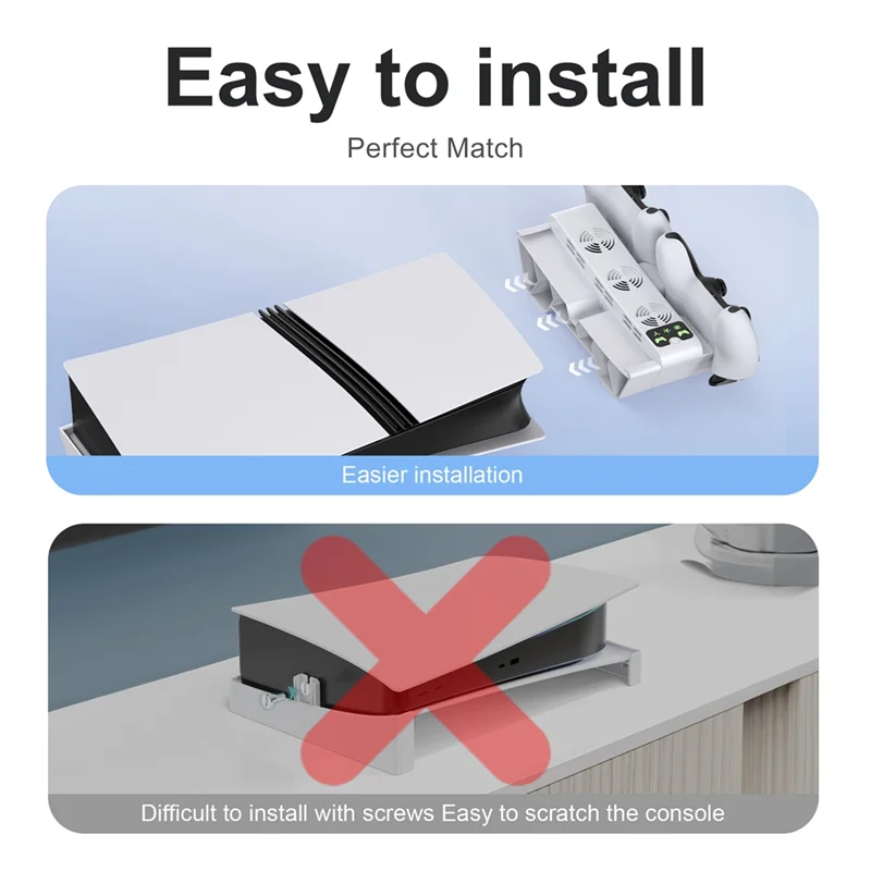 Dependable-For PS5 Slim/PS5 Pro Station With 3-Level Cooling Fans Dock Stand, PS5 Accessories Controller Charging Station Holder