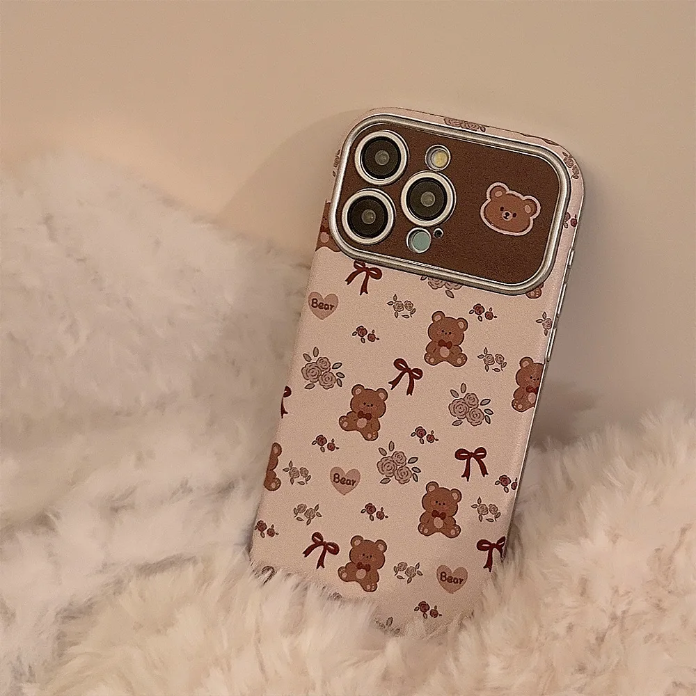 لطيف الكرتون القوس الدب الجلود الملمس جراب هاتف آيفون 16 15 14 13 12 11 برو ماكس عدسة الكاميرا واقية للصدمات غطاء #2
