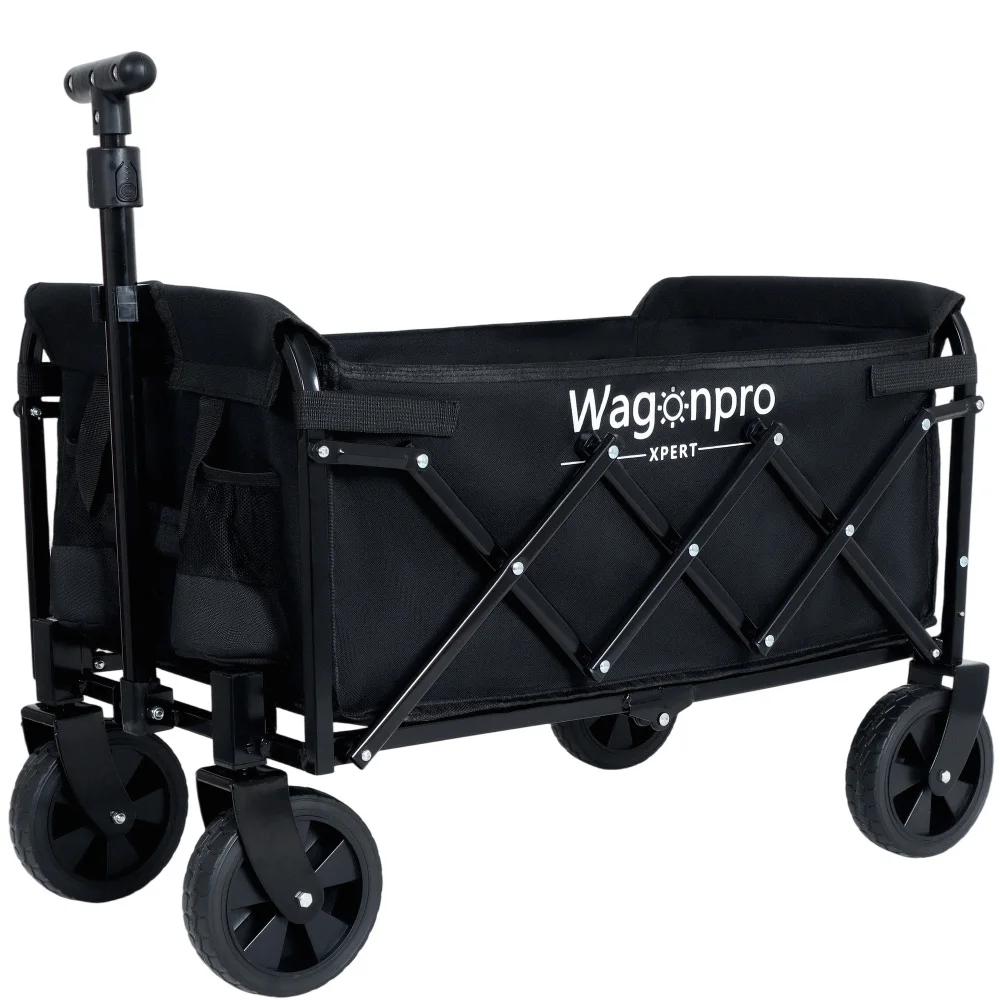 

Expandable Dual-Layer Utility Wagon with 100% Extra Space - Grocery Cart for Camping,Shopping, Sports, Gardening, Fishing, Black