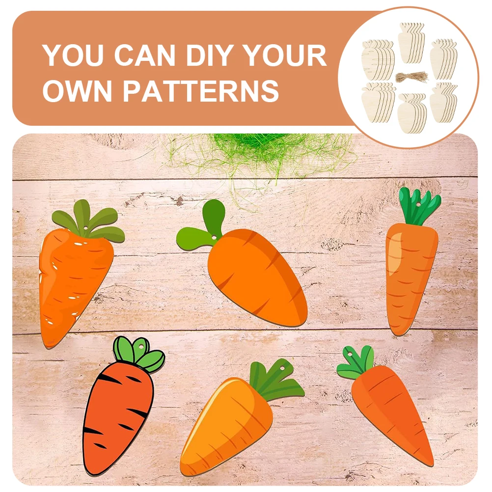 

12 set Wooden Carrot Cutouts for DIY Crafts Blank Tags Hanging Decor Easter Party Favors Wooden Pieces Graffiti Pendan
