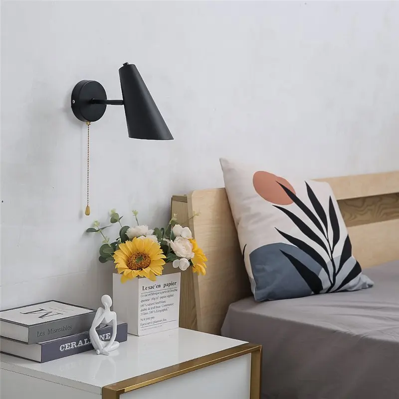 Modern Adjustable Swing Wall Lamps Nordic Bedroom Read Folding Wall Lamp Household Bedside Pull Chain Switch Home Decor Lighting