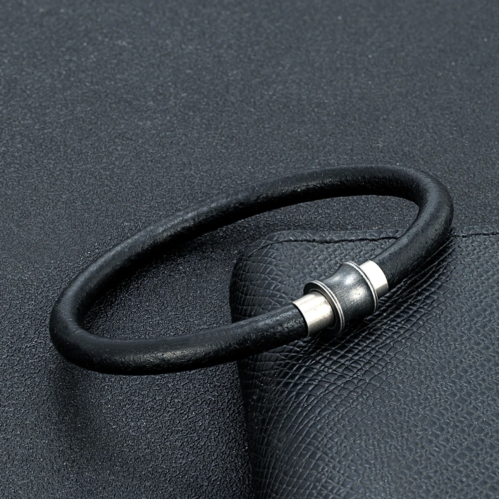 MKENDN SImple Style Men Women Primary Color Cowhide Bracelet Retro Stainless Steel Magnet Buckle Accessories Handmade Gifts