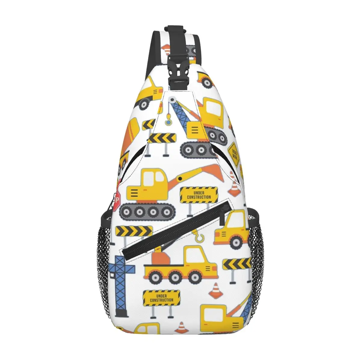 Road Work Under Construction Transportation Pattern Blue Chest Bag Men Sling Crossbody Backpack Chest Bag Daypack Shoulder Bag