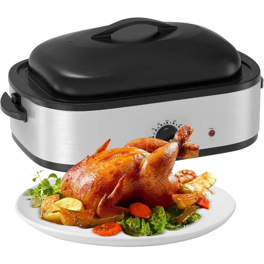

14 Quart Roaster Oven with SelfBasting Lid for Turkey Defrost and Warm Function Includes Removable Roasting Rack Adjustable Tem