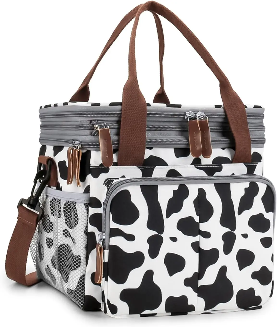 Lunch Bag for Women Men Double Deck Expandable Lunch Box,Large Lunch Bags,Leakproof Lunch Box Cooler Bag（Cow Print）