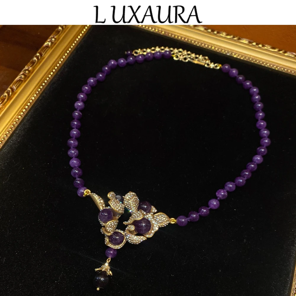 

Vintage fashion classic copper plated 18K Purple crystal rhinestone paired with bohemian women's jewelry necklace