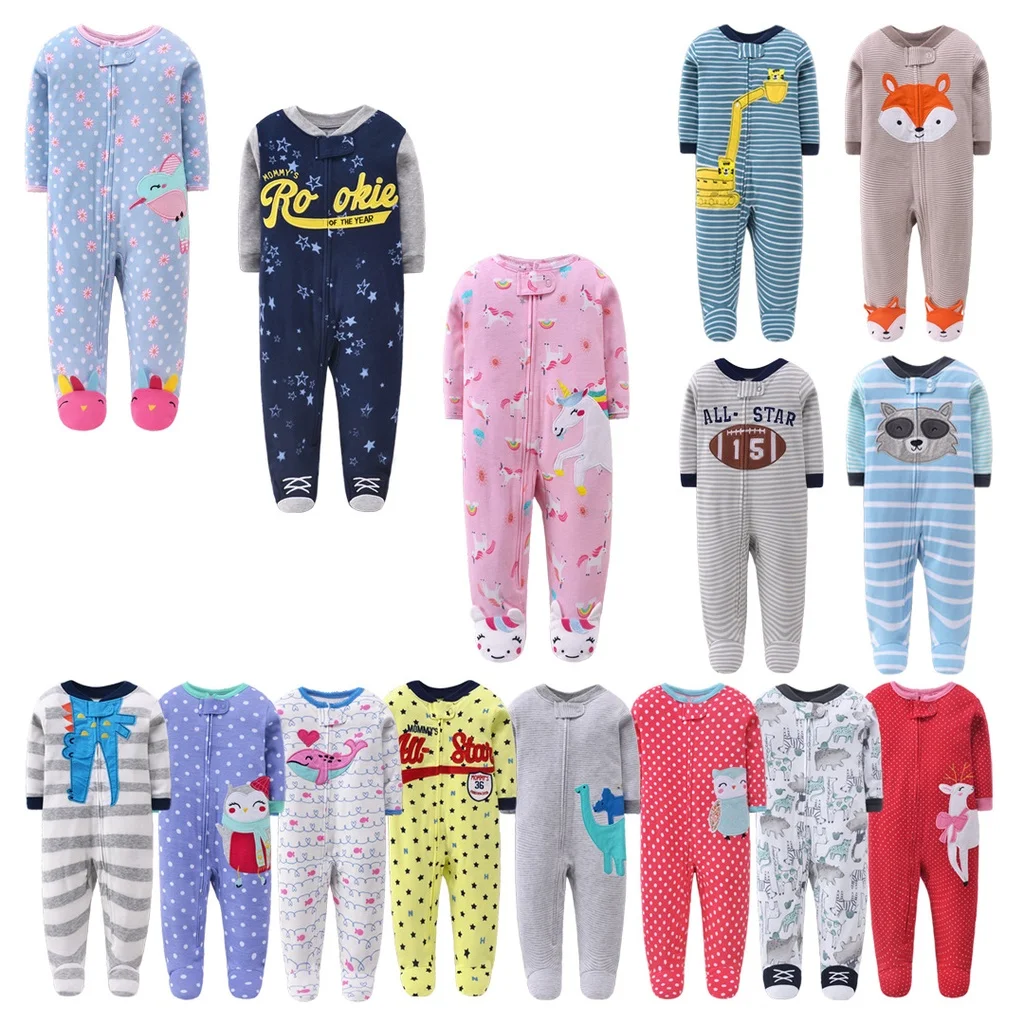 Newborn Baby Boys Girls Footed Sleeper Cotton Zipper Pajamas Baby Rompers 0-12M