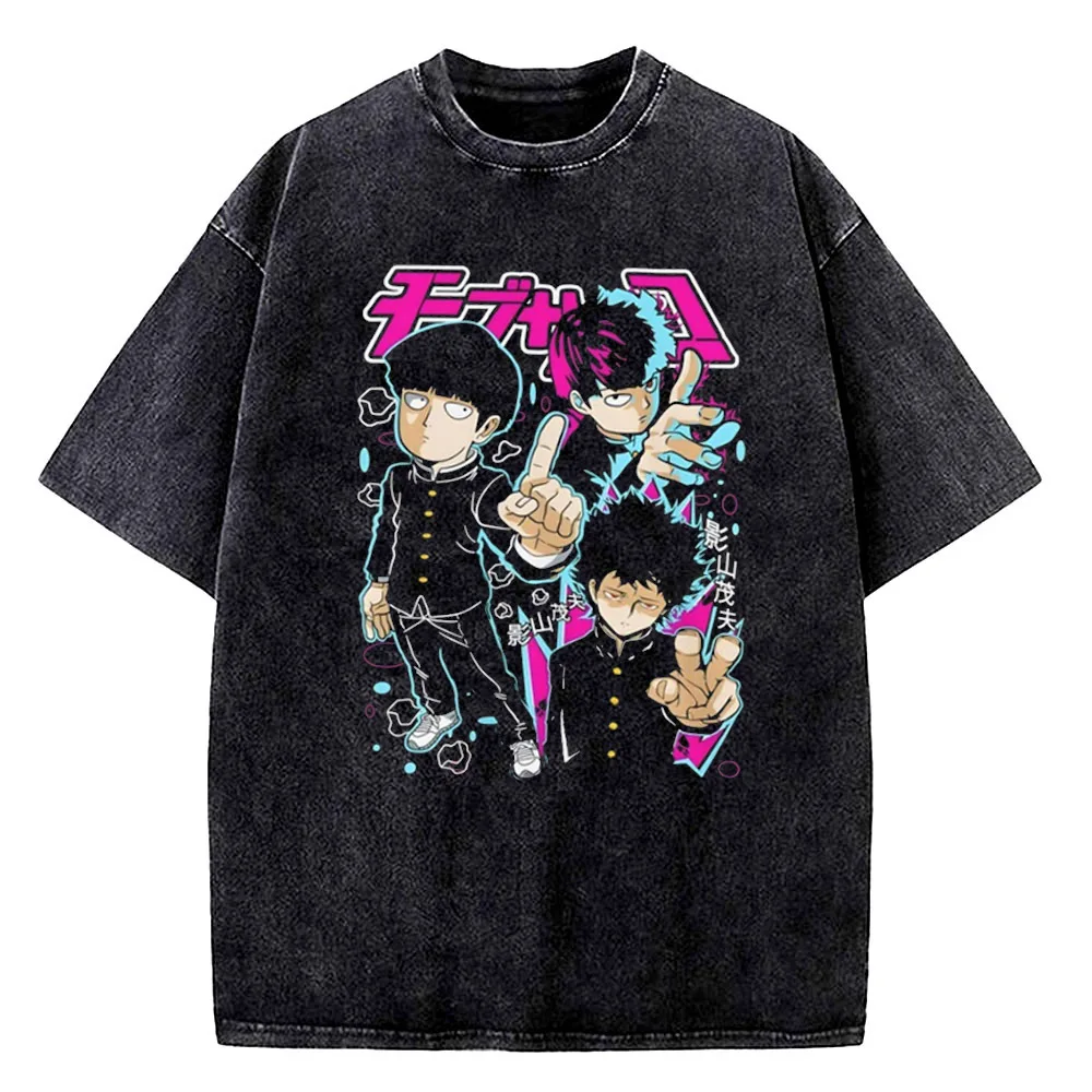 Mob Psycho 100 Vintage Washed cotton shirt teen Comfortable Breathable Retro Psychedelic tshirt Comfortable Retro Trendy 2000s view 2