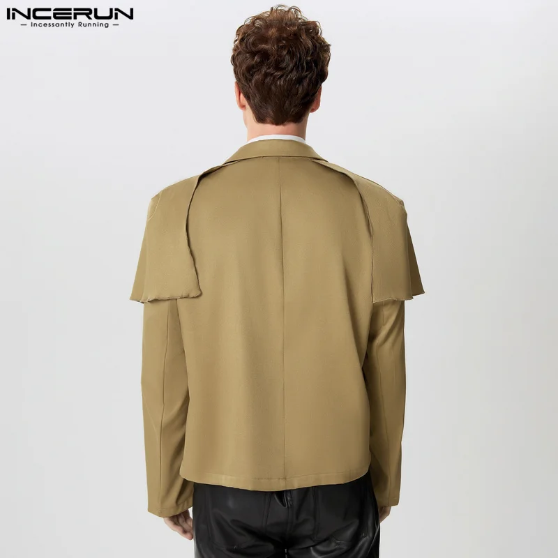 INCERUN Men Blazer Solid Color Lapel Long Sleeve Double Breasted Casual Suits Men Streetwear 2024 Fashion Male Thin Coats S-5XL