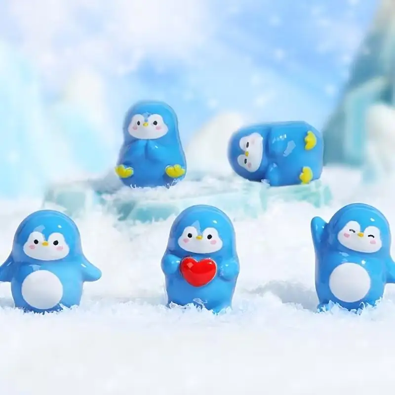 10-piece mini blue penguin statue, realistic miniature glow-in-the-dark penguin ornament, resin DIY decoration.