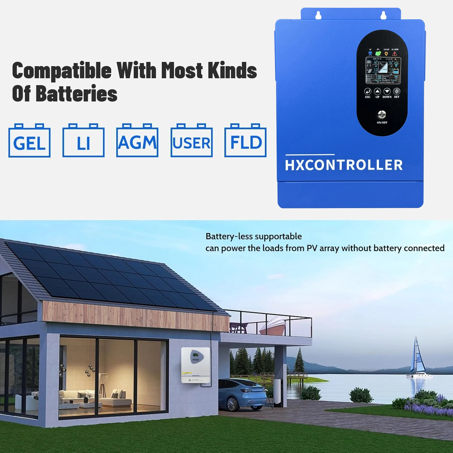 HXCONTROLLER 3200W MPPT Hybrid Solar Inverter 110V 220V AC DC 24V Pure Sine Wave Inverter With Built In MPPT Solar Controller