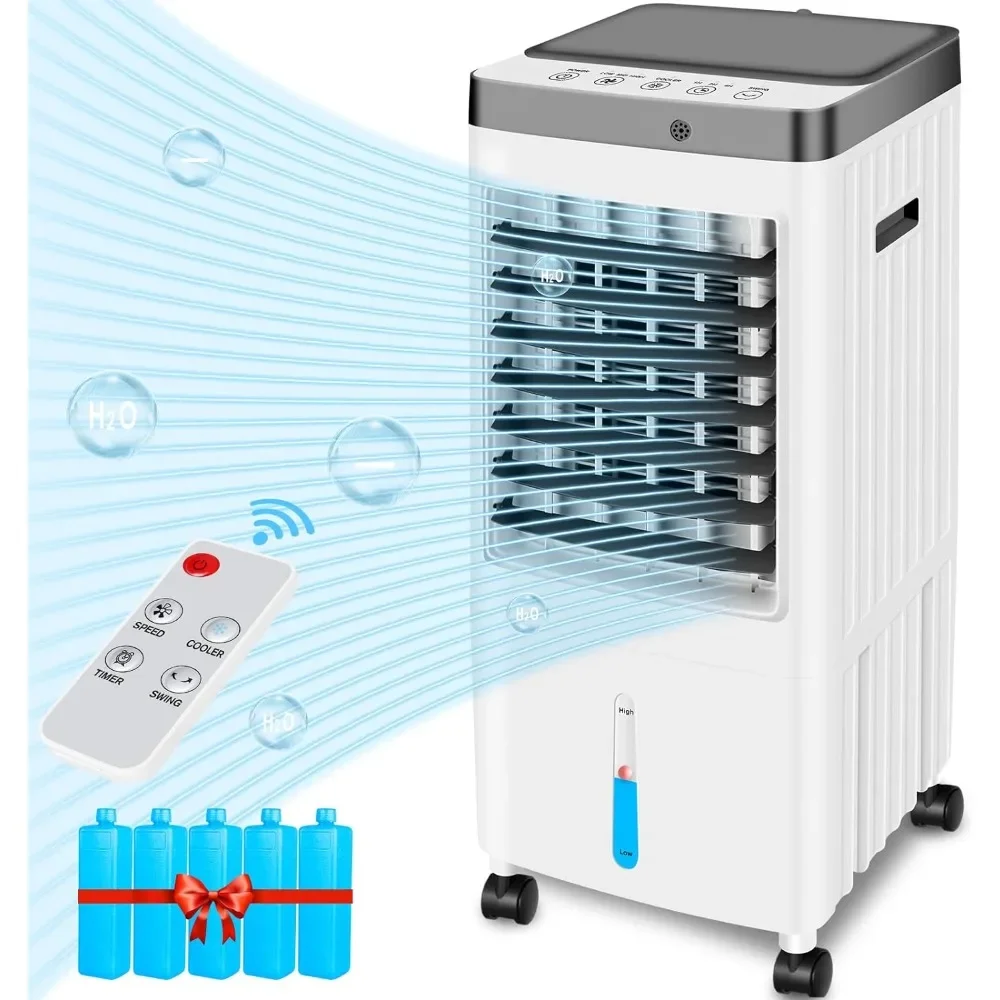 Portable Air Conditioners, Evaporative Air Cooler No Windows Needed, with 3 Gallons Water Tank,6 Ice Pack, Cooling Fan