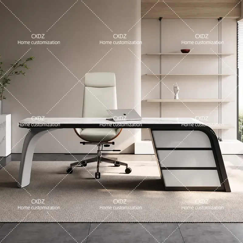 Modern Rock Slab Desk Minimalist Study Table High End Negotiation Desk Light Luxury Villa Computer Table and Chairs