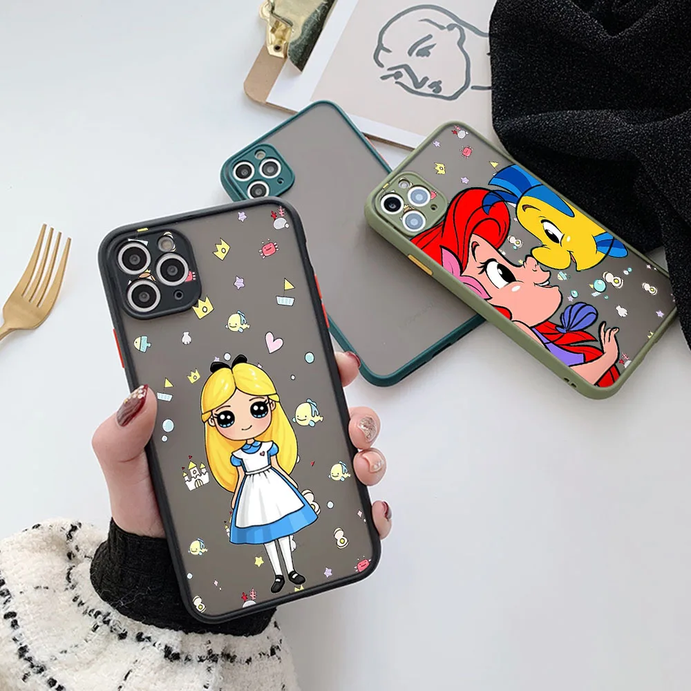 Skin Feel Little Mermaid Translucent Phone Case For iPhone 15 Pro Max 13 12 11 14 7 8 6 6s Plus SE X XR XS Frosted Black Cover