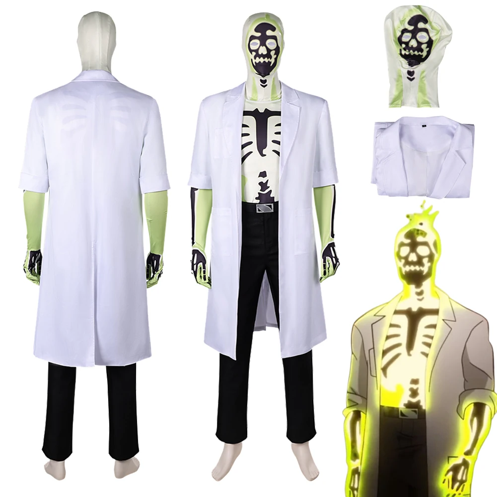 Creature Anime Commandos Dr. Phosphorous Cosplay Fantasia Coat Top Pants Costume Disguise For Men Adult Halloween Carnival Suit