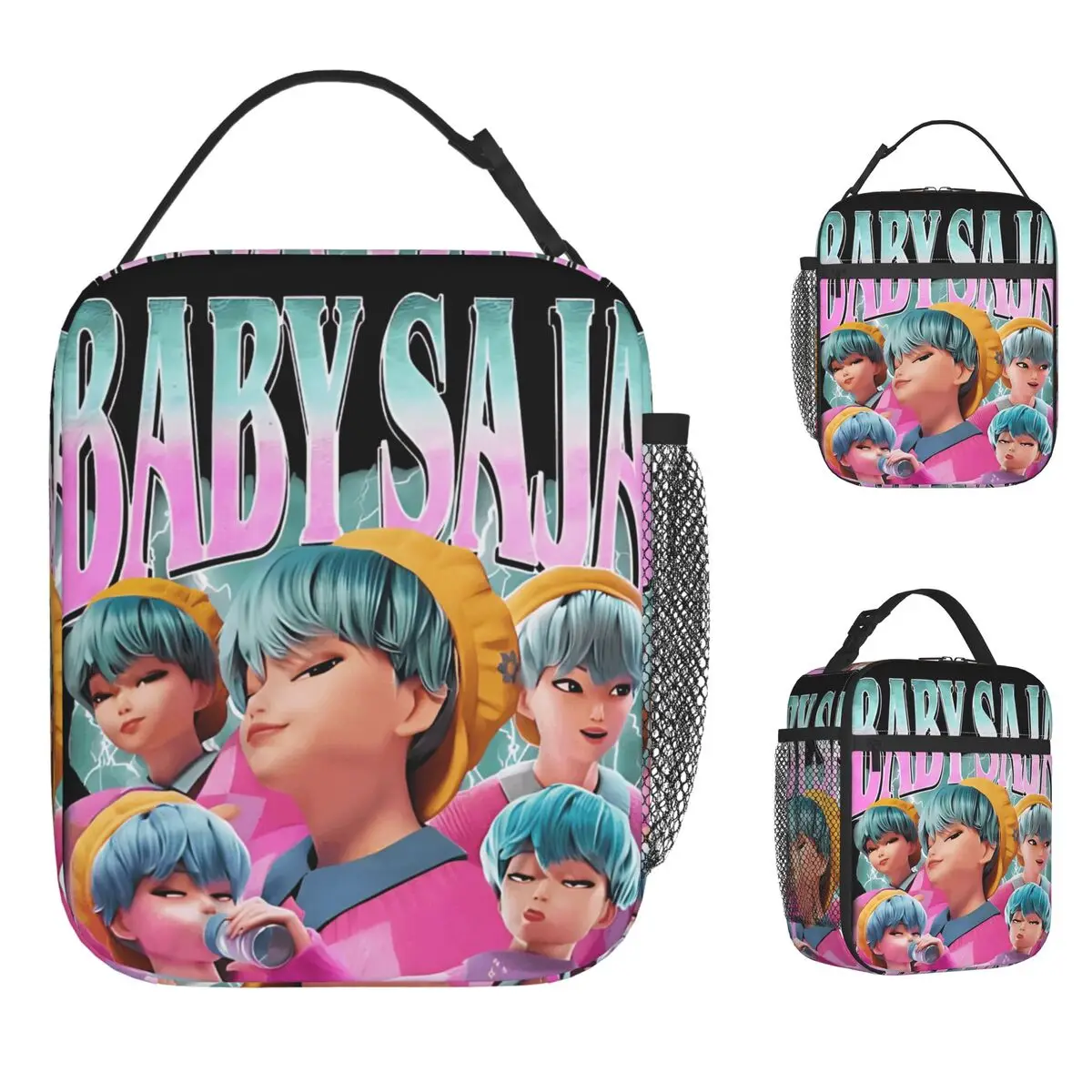 

Saja Boys Team Ретро Стиль 80-х Kpop Demon Hunters Сумка для обеда Ланч-бокс для взрослых Школьная сумка-холодильник Оксфорд Термосумка-тоут