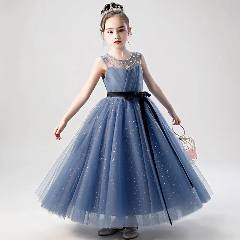 Tulle Princess Dress Fluffy Tutu Kids Outfit Host Catwalk Performance Formal Gown Elegant Kids Princess Dress Puffy Tulle Skirt
